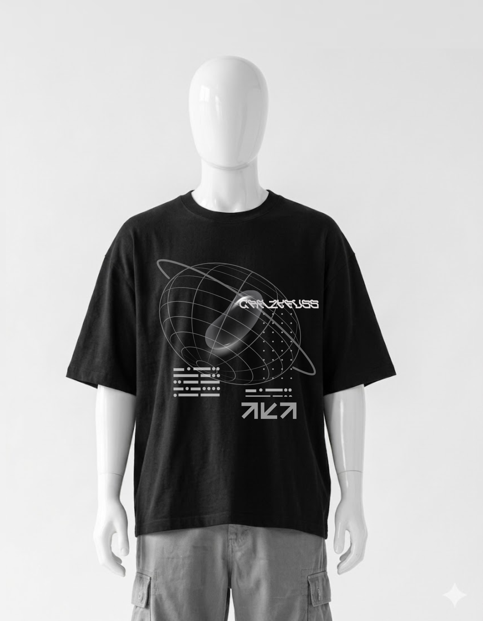 Clean monochrome cyber aesthetic CRAZYFUSS COTTON OVERSIZED T-SHIRT — alternate view