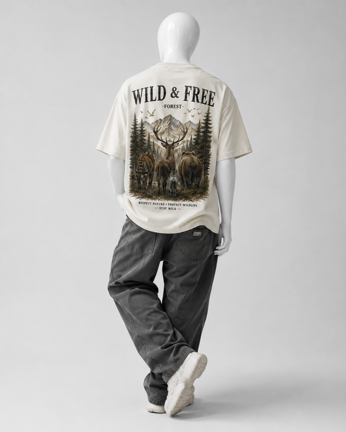 Premium vintage wildlife artwork CRAZYFUSS OVERSIZED COTTON T-SHIRT — alternate view