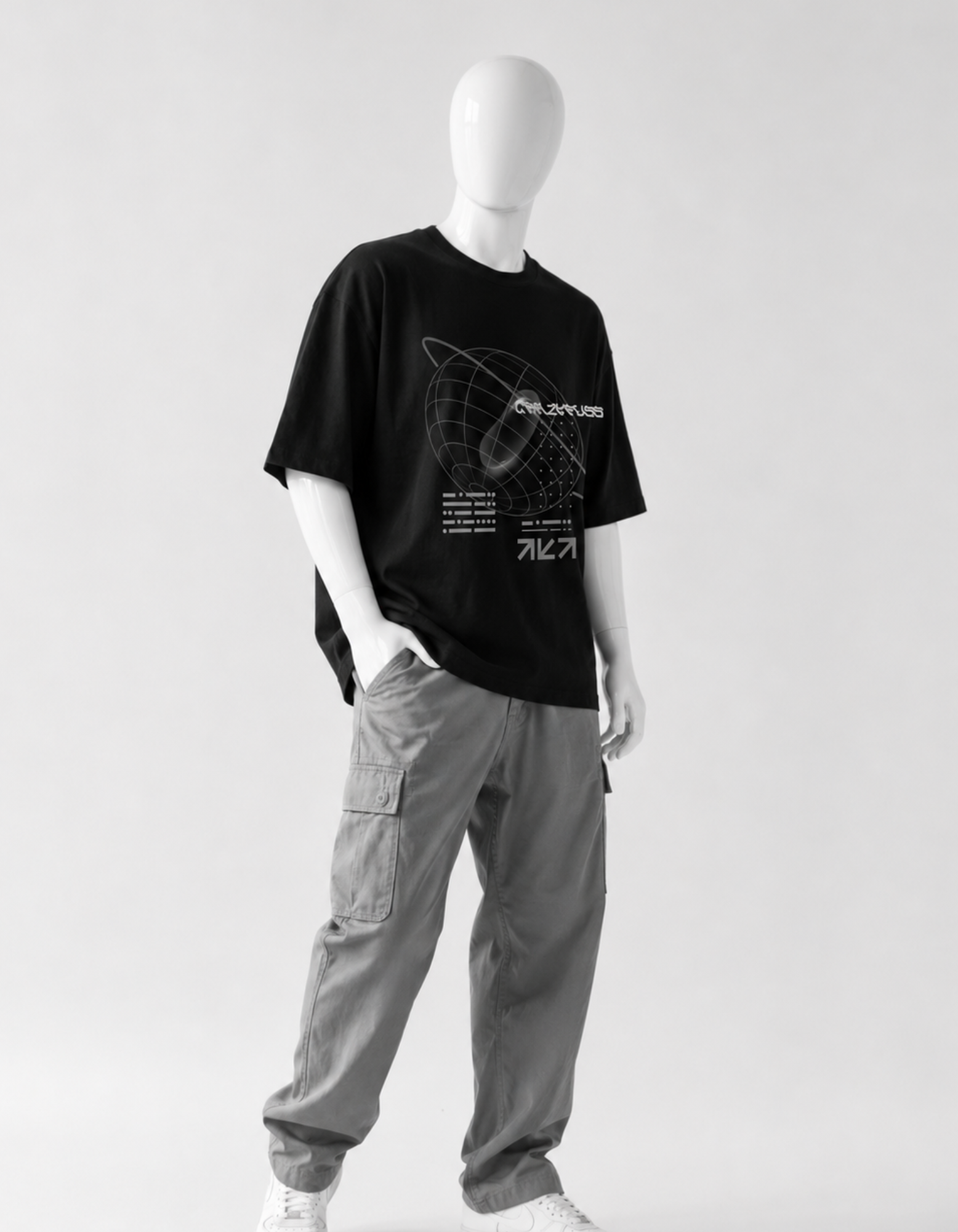 Clean monochrome cyber aesthetic CRAZYFUSS COTTON OVERSIZED T-SHIRT