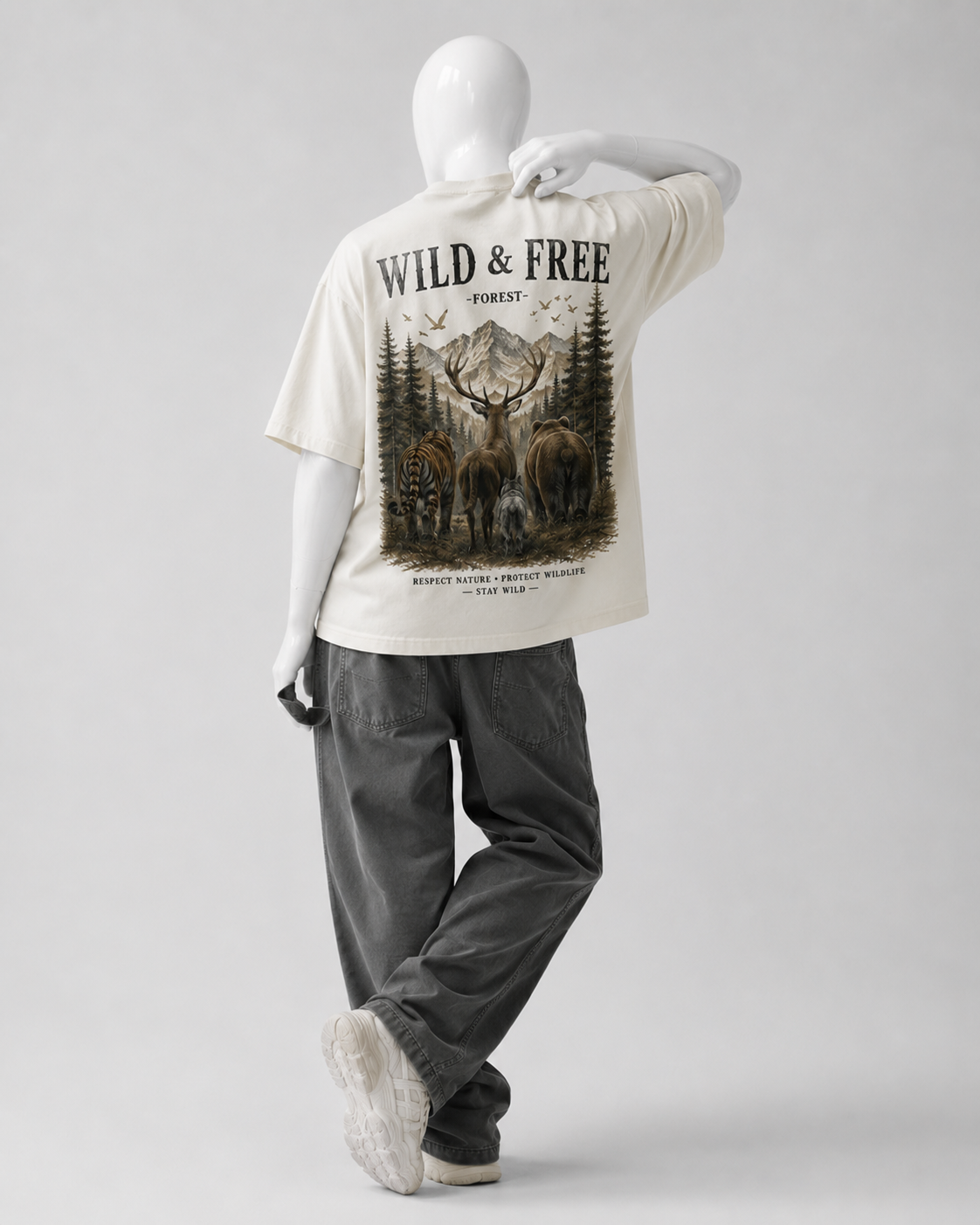 Premium vintage wildlife artwork CRAZYFUSS OVERSIZED COTTON T-SHIRT